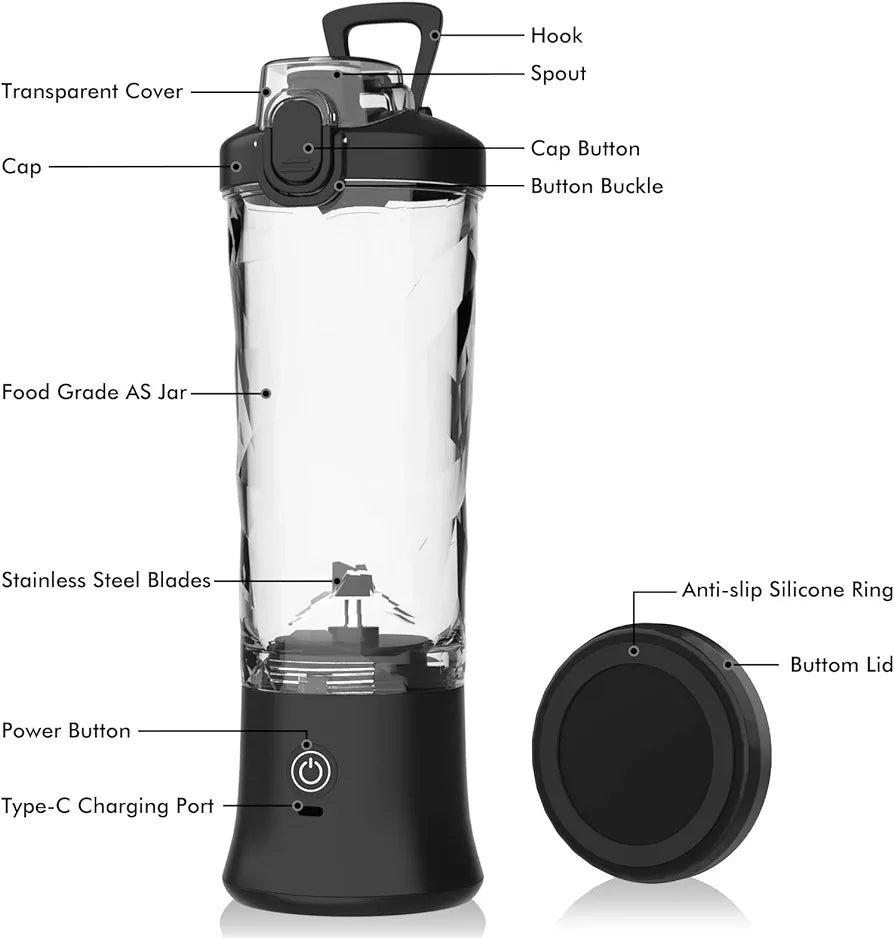 600ML Waterproof Electric Juicer Fruit Mixers Bottle Blender